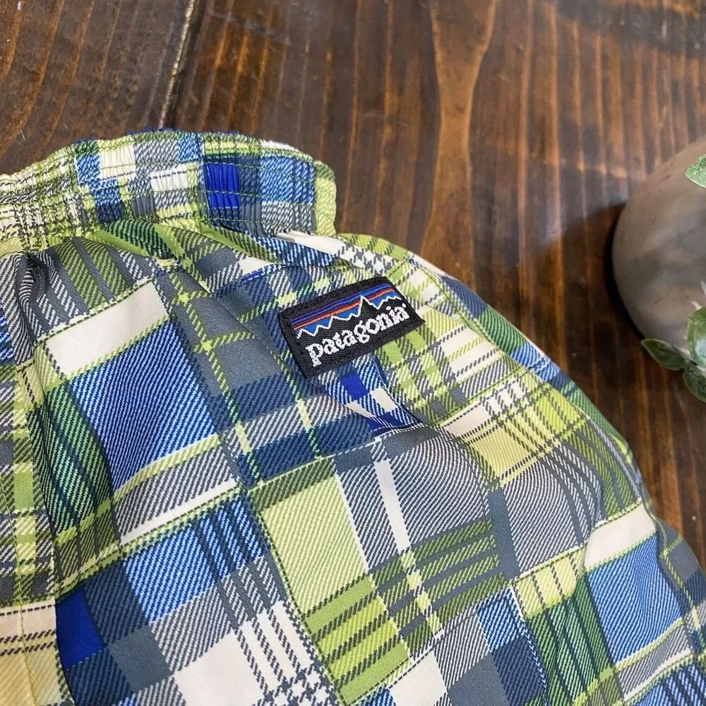 Patagonia Reversible Puff-Ball Pants Snow Green Blue Plaid Boys Size 3 Months